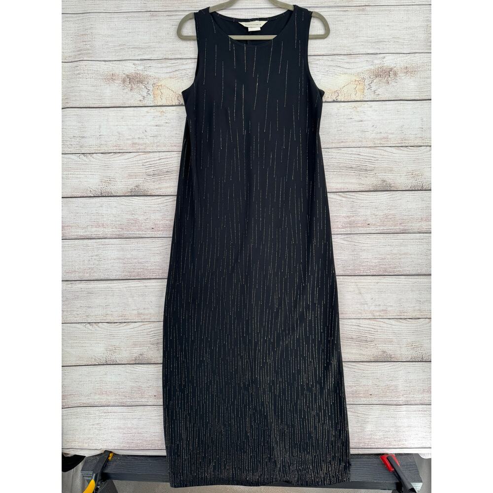 Melrose Studio‎ Metallic Striped Maxi Dress Womens Small Black Split Seam